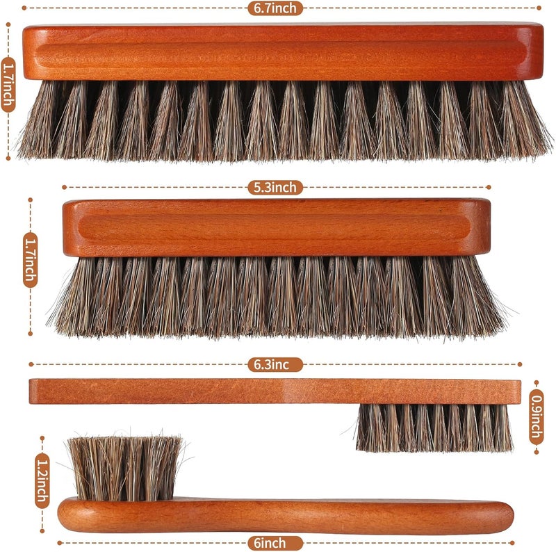 YEHFHSU 4 Pcs Shoe Brush, Boot Brush, Horse Hair Brush for Leather, Shoe Polish Brush, Professional Leather Shoe Care Brushes, Horsehair Shoe Shine Brush Cleaning Brush Care Clean Dauber Applicators - Image 2